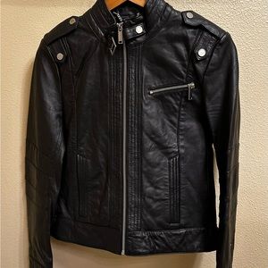Marc New York Stand Collar Leather Moto Jacket XS